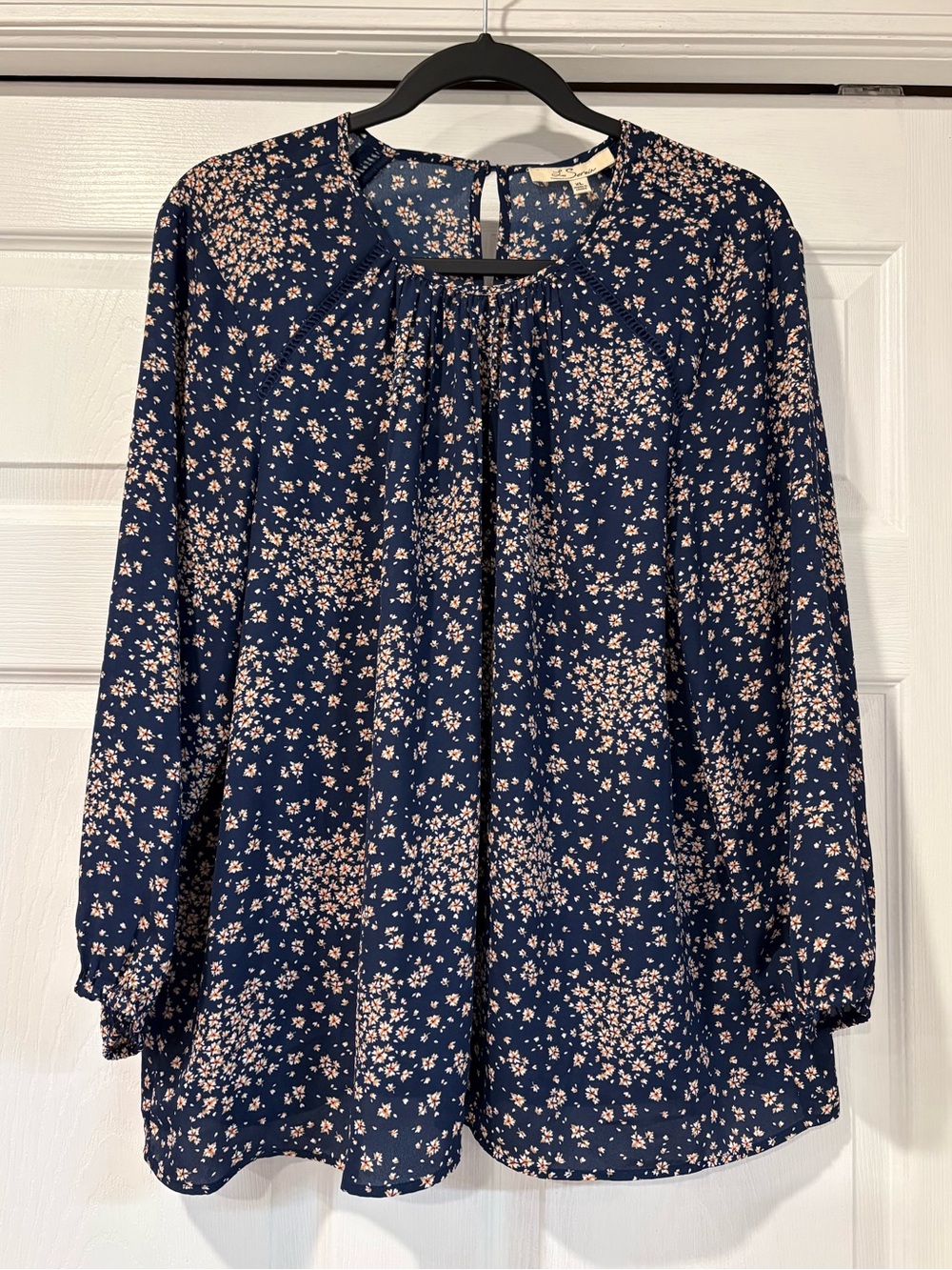 Navy Floral Long-Sleeve Peasant Blouse